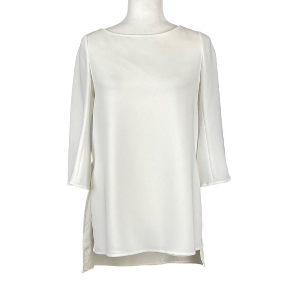 Elizabeth and James Womens White Tunic Blouse Bell Sleeve Tie Back size Small